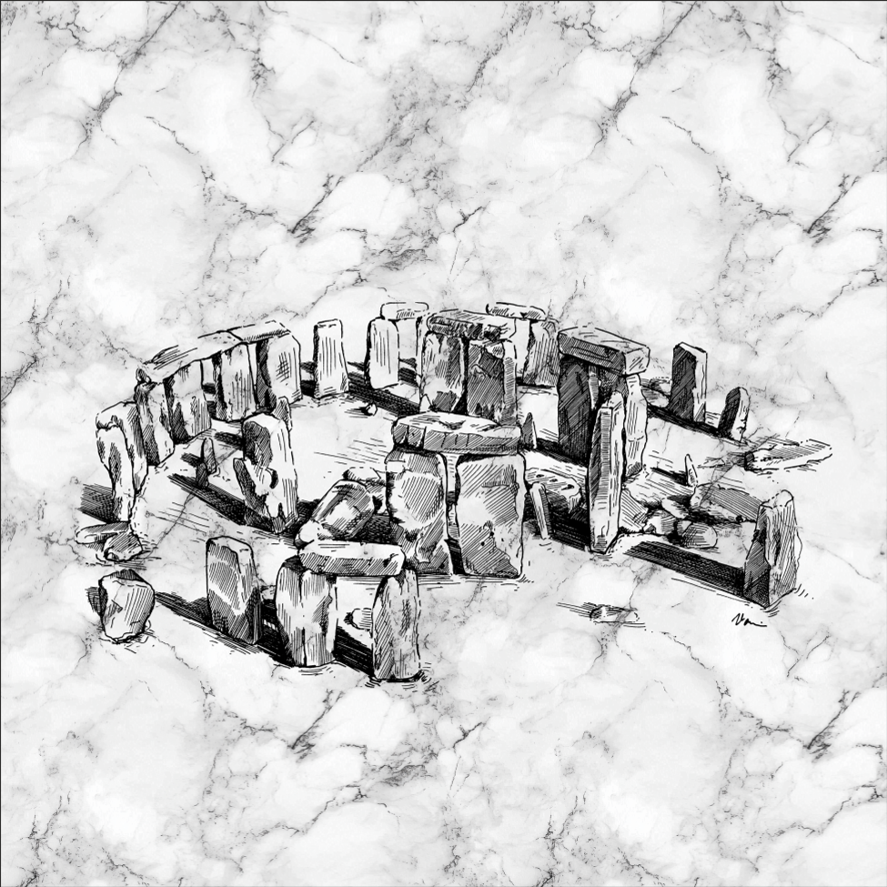 Motiv Stonehenge - autorská perokresba